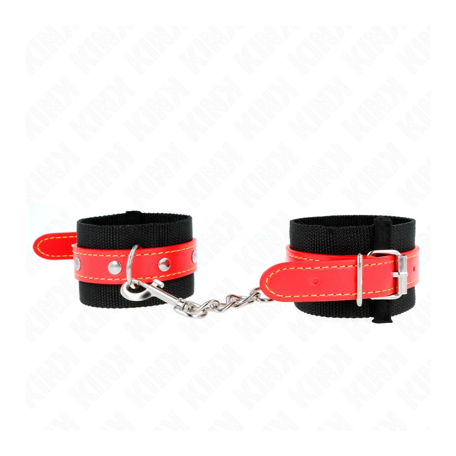 KINK - RESISTENZA DA POLSO IN NYLON NERO CON SIMILPELLE ROSSO REGOLABILE 19-24 CM X 5,5 CM
